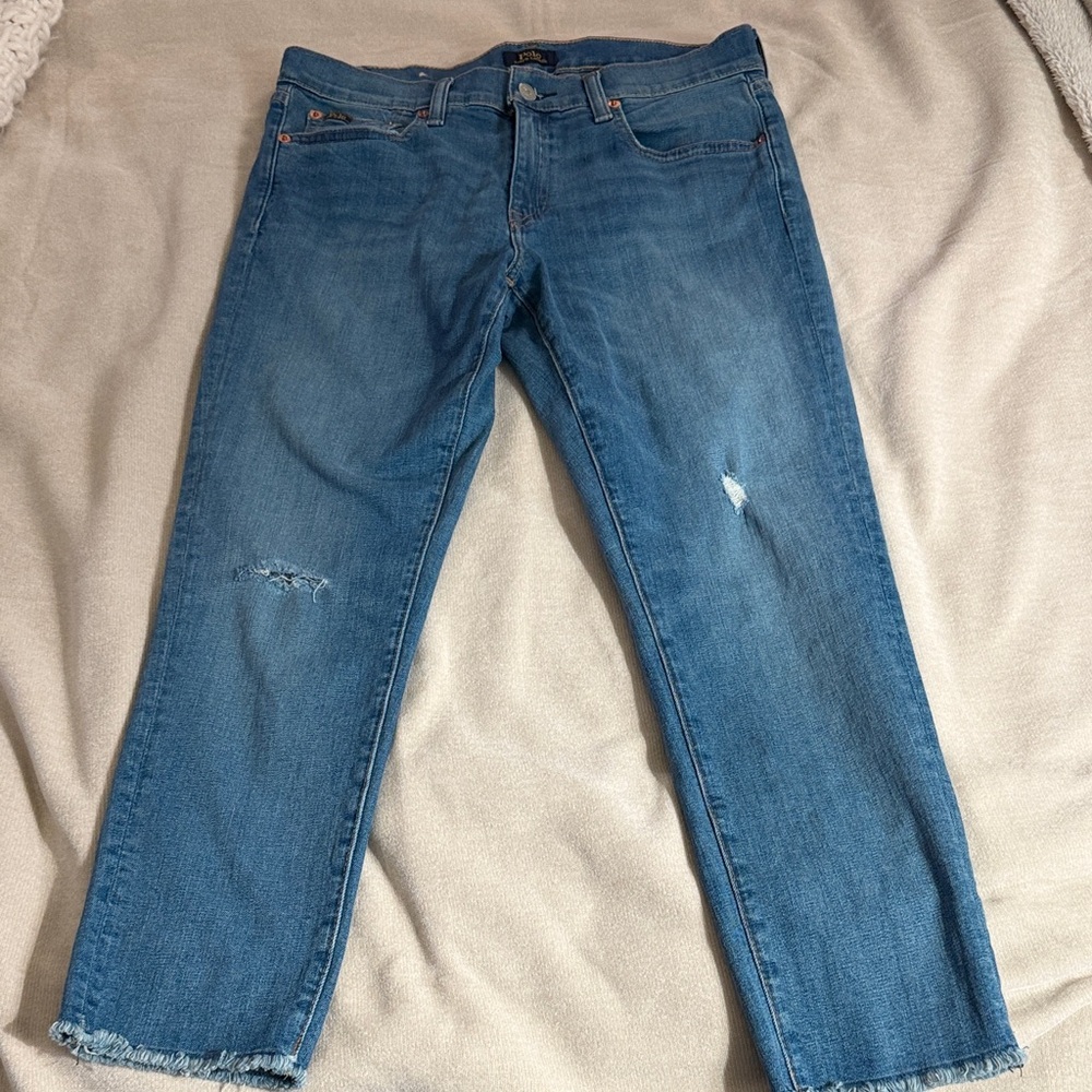 Ralph Lauren Distressed Blue Cropped Jeans